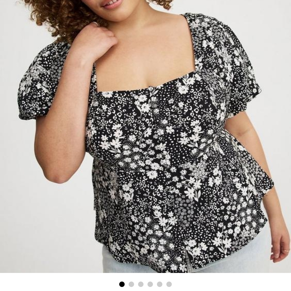 Torrid Peplum Square Neck Puff Sleeve NWT 3x Bohemian Floral Blouse